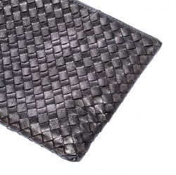 Bottega Veneta Metallic Silver Leather Intercciato Nappa Pouch