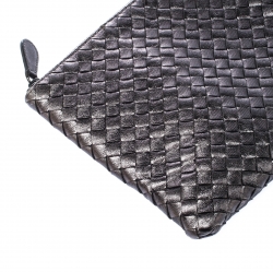 Bottega Veneta Metallic Silver Leather Intercciato Nappa Pouch