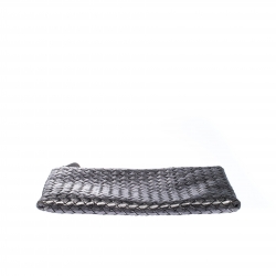 Bottega Veneta Metallic Silver Leather Intercciato Nappa Pouch