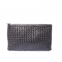 Bottega Veneta Metallic Silver Leather Intercciato Nappa Pouch