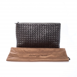 Bottega Veneta Metallic Silver Leather Intercciato Nappa Pouch