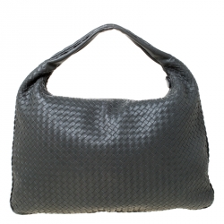 Pre Owned Bottega Veneta Grey Intrecciato Leather Maxi  Hobo