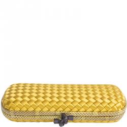 Bottega Veneta Yellow Intrecciato Satin and Python Stretch Knot Clutch