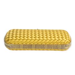 Bottega Veneta Yellow Intrecciato Satin and Python Stretch Knot Clutch