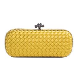 Bottega Veneta Yellow Intrecciato Satin and Python Stretch Knot Clutch