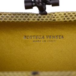 Bottega Veneta Yellow Intrecciato Satin and Python Stretch Knot Clutch