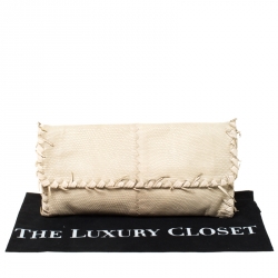 Pre Owned Bottega Veneta Beige Lizard Flap Clutch