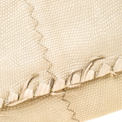 Pre Owned Bottega Veneta Beige Lizard Flap Clutch
