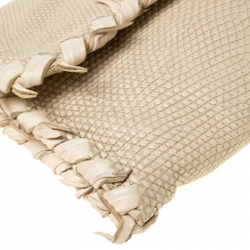 Pre Owned Bottega Veneta Beige Lizard Flap Clutch