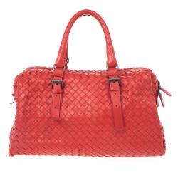 Bottega Veneta Red Intrecciato Boston Bag
