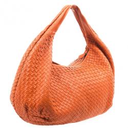 Pre Owned Bottega Veneta Orange Intrecciato Large Hobo