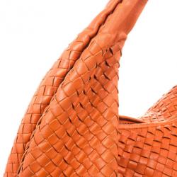 Pre Owned Bottega Veneta Orange Intrecciato Large Hobo