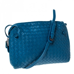 Pre Owned Bottega Veneta Blue Intrecciato Leather Nodini Crossbody Bag