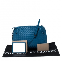 Pre Owned Bottega Veneta Blue Intrecciato Leather Nodini Crossbody Bag