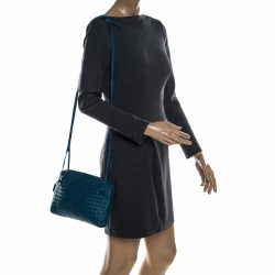 Pre Owned Bottega Veneta Blue Intrecciato Leather Nodini Crossbody Bag