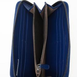 Pre Owned Bottega Veneta Blue Intrecciato Nappa Zip Wallet