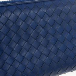 Pre Owned Bottega Veneta Blue Intrecciato Nappa Zip Wallet