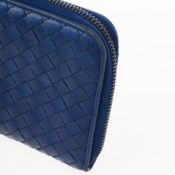 Pre Owned Bottega Veneta Blue Intrecciato Nappa Zip Wallet