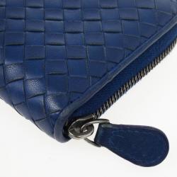 Pre Owned Bottega Veneta Blue Intrecciato Nappa Zip Wallet