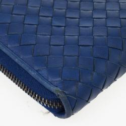 Pre Owned Bottega Veneta Blue Intrecciato Nappa Zip Wallet