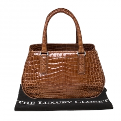 Pre Owned حقيبة بوتيغا فينيتا جلد تمساح بني