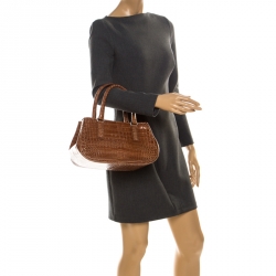 Pre Owned حقيبة بوتيغا فينيتا جلد تمساح بني