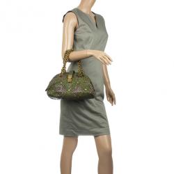 Pre Owned Bottega Veneta Green and Purple Intrecciato Bowling Bag