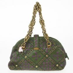 Pre Owned Bottega Veneta Green and Purple Intrecciato Bowling Bag
