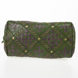 Pre Owned Bottega Veneta Green and Purple Intrecciato Bowling Bag
