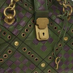 Pre Owned Bottega Veneta Green and Purple Intrecciato Bowling Bag
