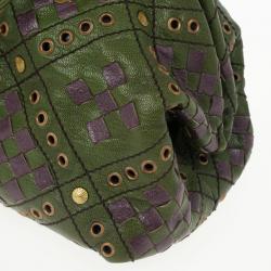 Pre Owned Bottega Veneta Green and Purple Intrecciato Bowling Bag