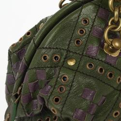Pre Owned Bottega Veneta Green and Purple Intrecciato Bowling Bag