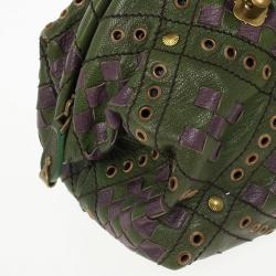 Pre Owned Bottega Veneta Green and Purple Intrecciato Bowling Bag