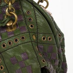 Pre Owned Bottega Veneta Green and Purple Intrecciato Bowling Bag