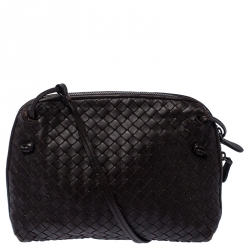 Pre Owned Bottega Veneta Dark Brown Intrecciato Leather Nodini Crossbody Bag