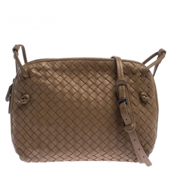 Pre Owned Bottega Veneta Beige Intrecciato Leather Nodini Crossbody Bag