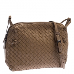 Pre Owned Bottega Veneta Beige Intrecciato Leather Nodini Crossbody Bag