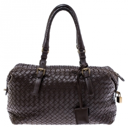 Pre Owned Bottega Veneta Dark Brown Intrecciato Leather Montaigne Satchel 