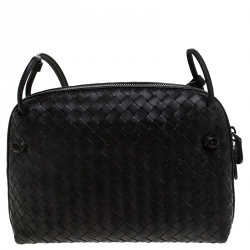 Pre Owned Bottega Veneta Dark Brown Intrecciato Leather Nodini Crossbody Bag