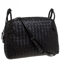Pre Owned Bottega Veneta Dark Brown Intrecciato Leather Nodini Crossbody Bag