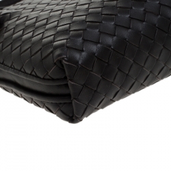 Pre Owned Bottega Veneta Dark Brown Intrecciato Leather Nodini Crossbody Bag