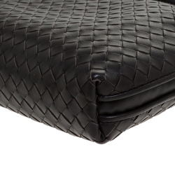 Pre Owned Bottega Veneta Dark Brown Intrecciato Leather Nodini Crossbody Bag