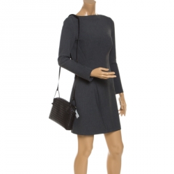 Pre Owned Bottega Veneta Dark Brown Intrecciato Leather Nodini Crossbody Bag