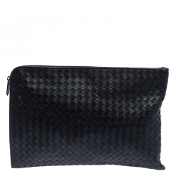 Pre Owned Bottega Veneta Dark Grey Intrecciato Leather Pouch
