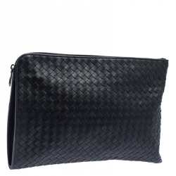 Pre Owned Bottega Veneta Dark Grey Intrecciato Leather Pouch