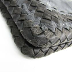 Pre Owned Bottega Veneta Black Intrecciato Snake Leather And Textile Clutch Bag