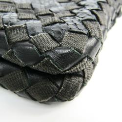 Pre Owned Bottega Veneta Black Intrecciato Snake Leather And Textile Clutch Bag