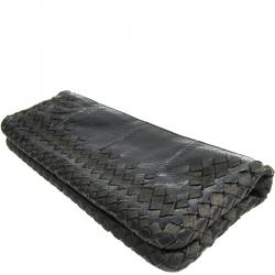 Pre Owned Bottega Veneta Black Intrecciato Snake Leather And Textile Clutch Bag