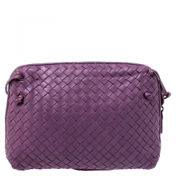 Pre Owned Bottega Veneta Purple Intrecciato Leather Nodini Crossbody Bag