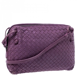 Pre Owned Bottega Veneta Purple Intrecciato Leather Nodini Crossbody Bag